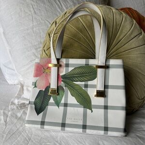 Ted Baker White Plaid Tote with Pink Floral Print